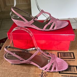 Van Eli Strappy Wedge Sandal in Pink Snakeskin  NEW